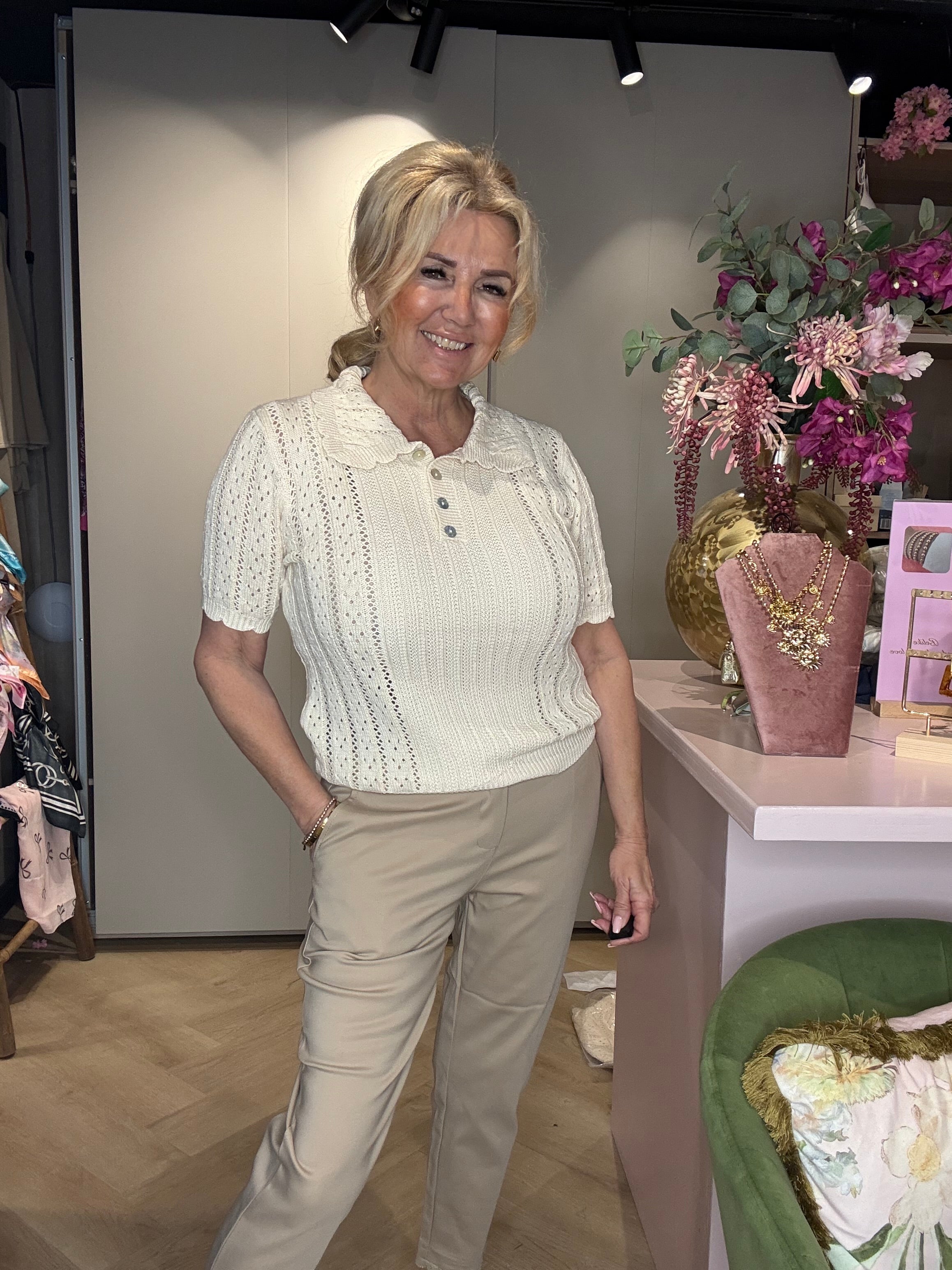 Polo truitje gehaakt katoen Beige